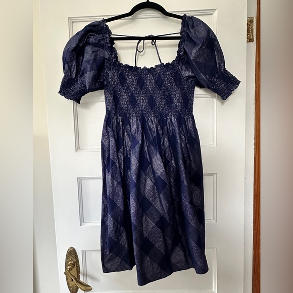 Hill House Athena Nap Dress in Navy Glitter Check size large - Picture 2 of 7